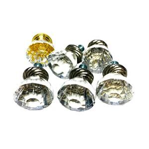 Drawer Pulls And Knobs Six 1.25" Acrylic Clear Diamond Cut Prism Faceted Silver